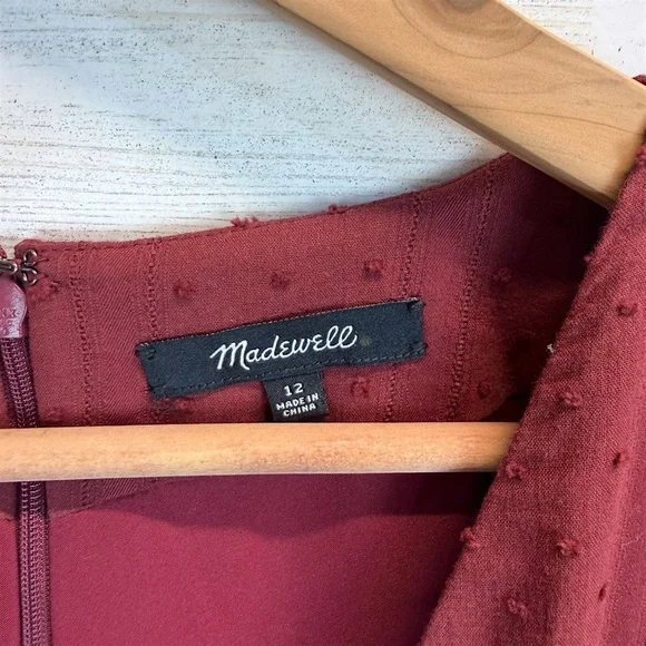 Madewell Burgundy Swiss Dot Mini Dress Button Front Cotton Cottagecore 12 - Picture 12 of 13